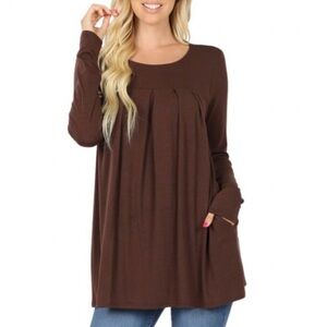 Hard Tail Forever Boho Brown Long Sleeve Tunic Top With Pockets Size XS